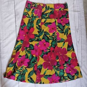 Women's Athena Marie Bold Floral Print Maxi Skirt Linen Blend NWT